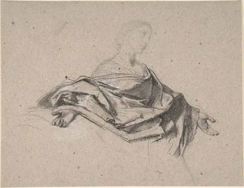 Half-Length Figure of a Woman with Outstretched Arms Wall Art by François-Claudius Compte-Calix - High-Resolution Digital Print