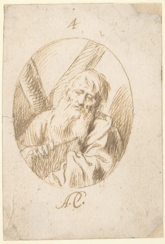 Half-length Figure of St. Andrew in an Oval Wall Art by Antonio del Castillo y Saavedra - High-Resolution Digital Print