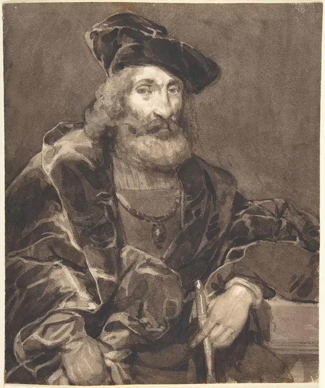Half-length portrait of a bearded man in historical dress Wall Art by Richard Parkes Bonington - High-Resolution Digital Print