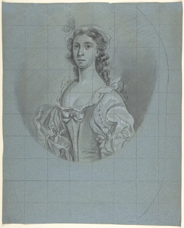 Half-length portrait study of a young woman with long hair Wall Art by Joseph van Aken - High-Resolution Digital Print