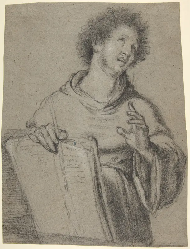 Half-Length Study of a Monk Holding a Book and a Long Implement Wall Art by Bernardo Strozzi - High-Resolution Digital Print