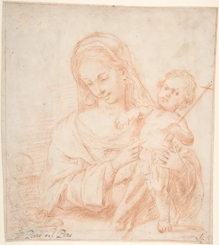 Half-length Virgin and Standing Child with Indications of a Young Saint John the Baptist at Left Wall Art by Pedro del Pozo - High-Resolution Digital Print