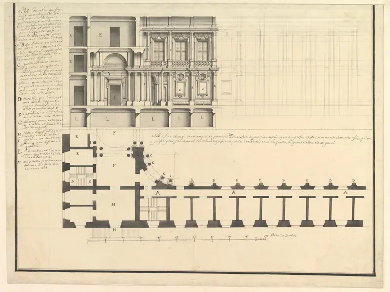 Half Longitudinal Section and Half Plan Wall Art by Giuseppe Galli Bibiena - High-Resolution Digital Print