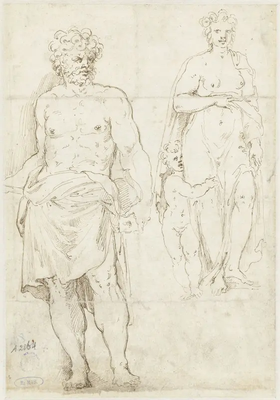 Halfnaakte man (Vulcanus?) en Venus en Amor Wall Art by Unknown - High-Resolution Digital Print
