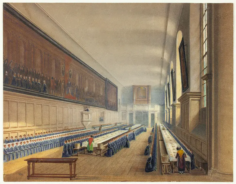 Hall of Christ's Hospital Wall Art by Augustus Charles Pugin - High-Resolution Digital Print