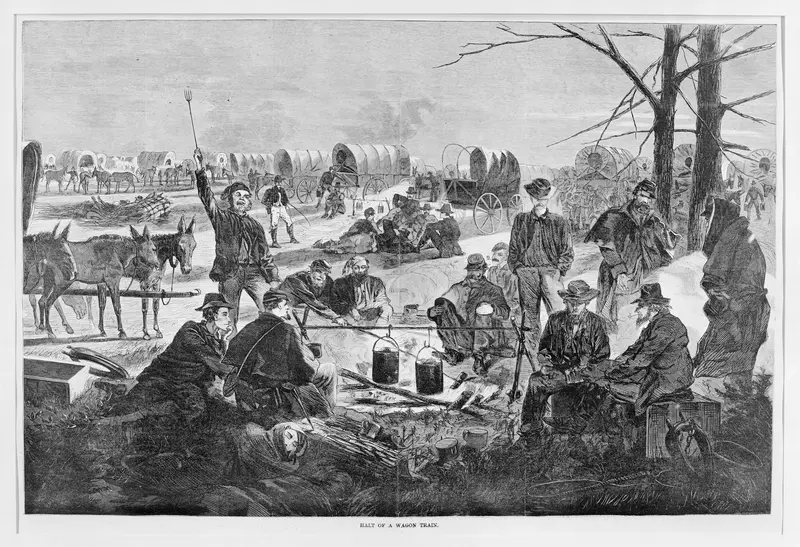 Halt of a Wagon Train (from "Harper's Weekly," Vol. VIII) Wall Art by Winslow Homer - High-Resolution Digital Print
