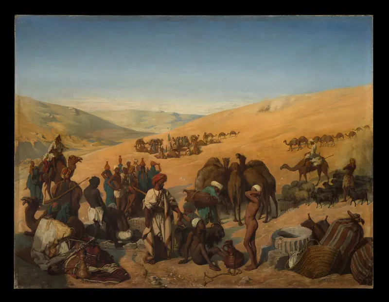 Halt of Caravans at the Wells of Saba (Beersheba) in the Desert South of Hebron Wall Art by Charles de Coubertin - High-Resolution Digital Print