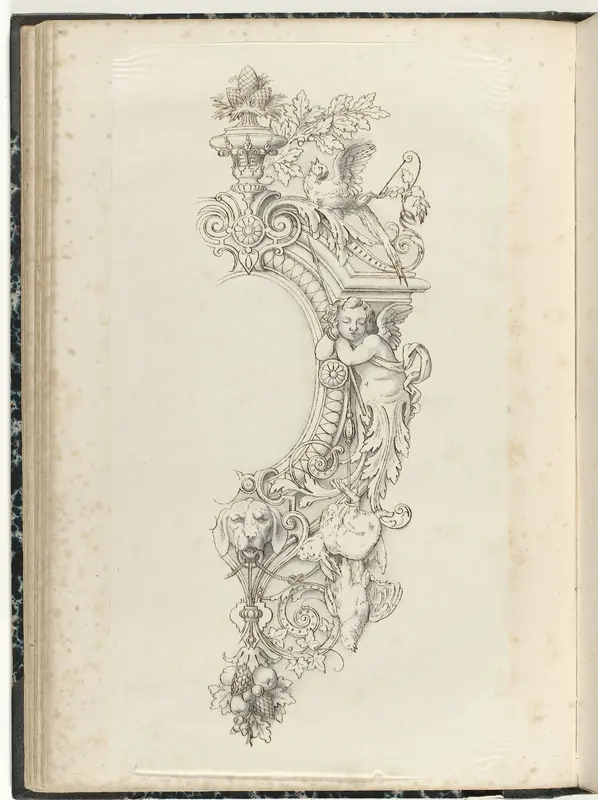 Halve cartouche met putto en dieren Wall Art by anonymous - High-Resolution Digital Print