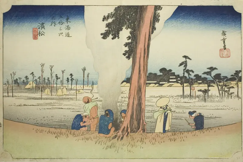 Hamamatsu: Winter Scene (Hamamatsu, fuyugare no zu), from the series "Fifty-three Stations of the Tokaido (Tokaido gojusan tsugi no uchi)," also known as the Hoeido Tokaido
