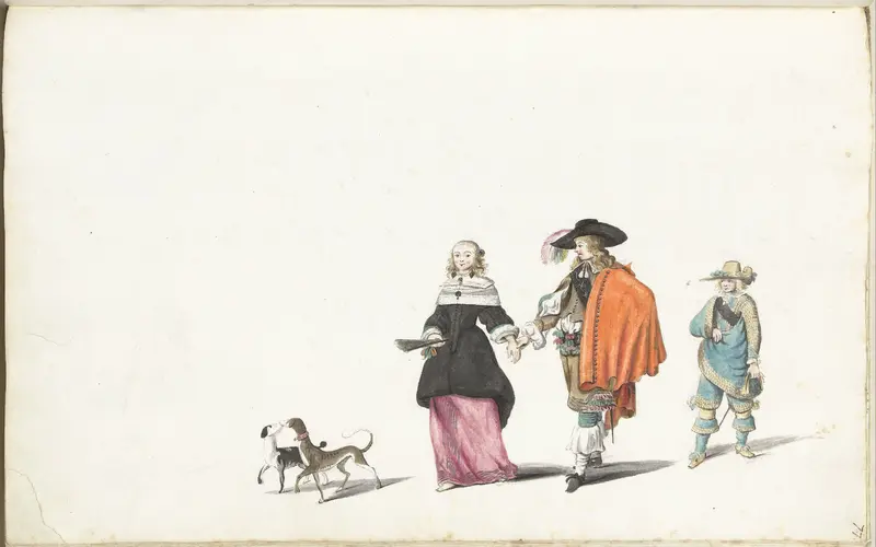 Hand in hand lopend paar, gevolgd door een jongeman Wall Art by Gesina ter Borch - High-Resolution Digital Print