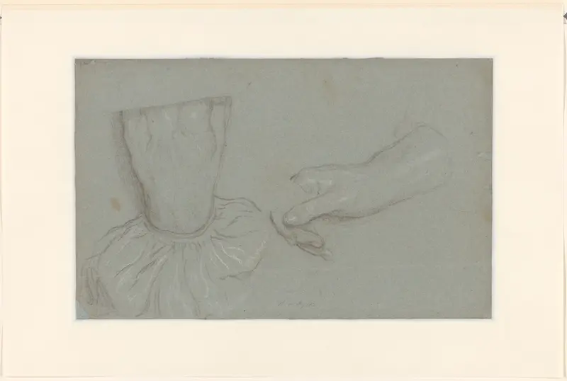 Hand met mouw en een hand die iets vasthoudt Wall Art by Unknown - High-Resolution Digital Print