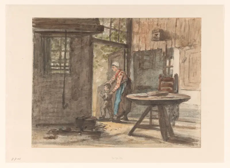 Handwerkende vrouw en kind Wall Art by Hendrik Valkenburg - High-Resolution Digital Print