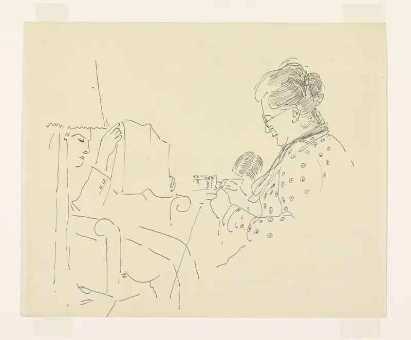Handwerkende vrouw en lezende jongen Wall Art by Carel Adolph Lion Cachet - High-Resolution Digital Print