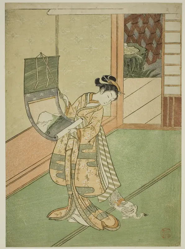 Hanging a Painting (parody of the Third Princess) Wall Art by Suzuki Harunobu - High-Resolution Digital Print