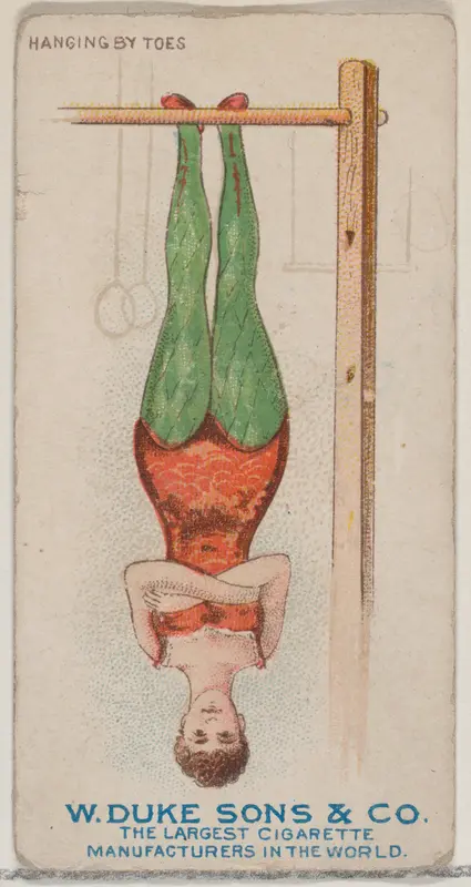 Hanging by Toes, from the Gymnastic Exercises series (N77) for Duke brand cigarettes Wall Art by W. Duke, Sons & Co. - High-Resolution Digital Print