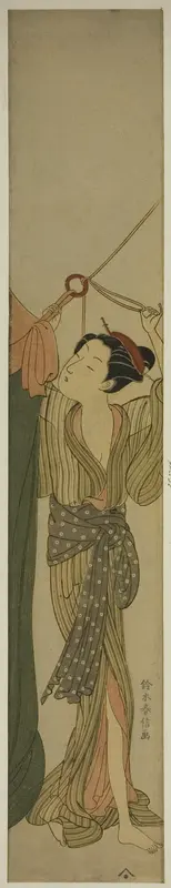 Hanging Up a Mosquito Net Wall Art by Suzuki Harunobu - High-Resolution Digital Print