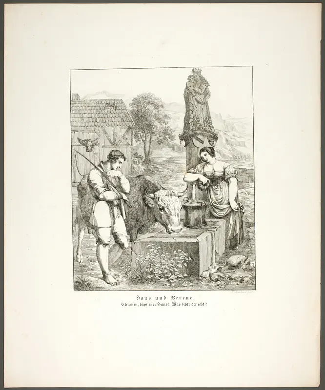 Hans and Verene (Hans und Berene), plate five from the series Poems in the Dialect of the Upper Rhine Region (Zehn Blätter Zu Hebels Alemannischen Gedichten) Wall Art by Sophie Reinhard - High-Resolution Digital Print