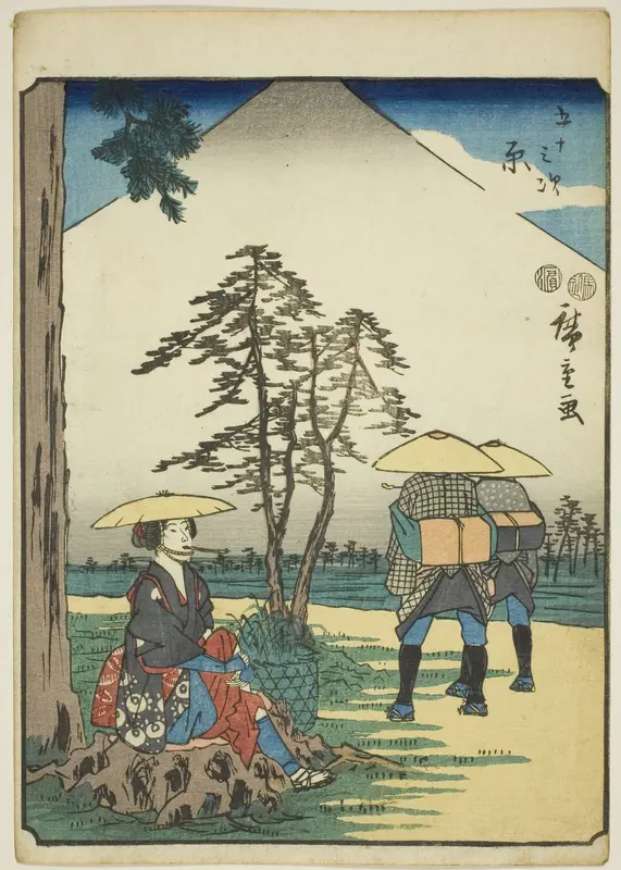 Hara, from the series "Fifty-three Stations [of the Tokaido] (Gojusan tsugi)," also known as the Figure Tokaido (Jinbutsu Tokaido)