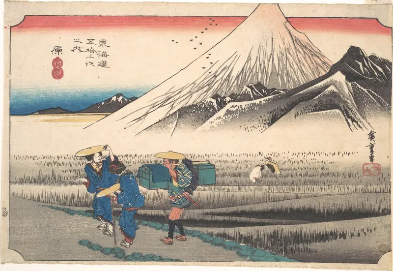 Hara: Mount Fuji in the Morning (Hara, Asa no Fuji), from the series Fifty-Three Stations of the Tōkaidō Road (Tōkaidō gojūsan tsugi), also known as the First Tōkaidō or Great Tōkaidō
