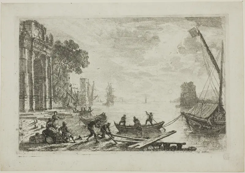 Harbor Scene with Rising Sun