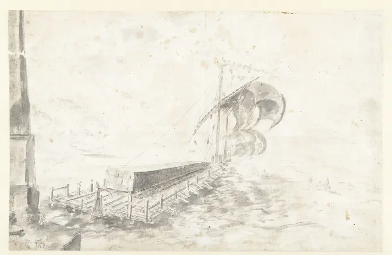 Harbour Scene with an Obelisk Being Transported on a Wooden Raft Wall Art by Guilliam du Gardijn - High-Resolution Digital Print