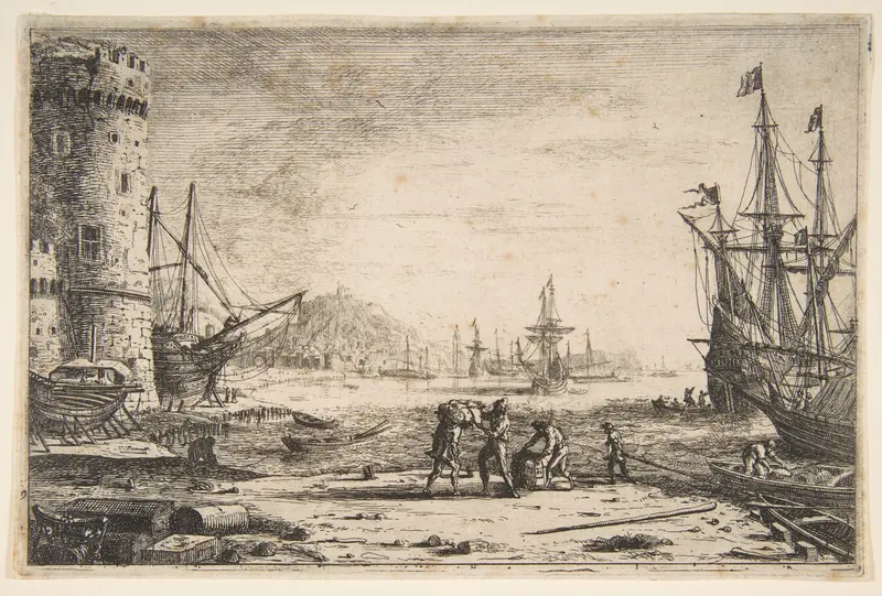 Harbour with a Large Tower Wall Art by Claude Lorrain (Claude Gellée) - High-Resolution Digital Print