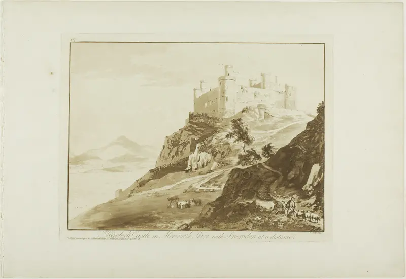 Harlech Castle in Merioneth Shire with Snowdon at a Distance, plate seven from Twelve Views in North Wales