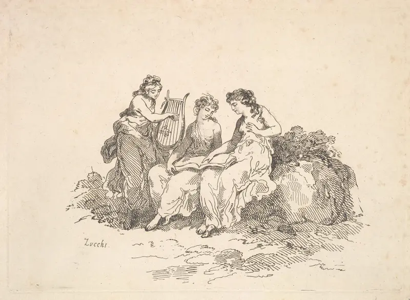 Harmony – Two Nymphs Singing, Another Playing a Lyre Wall Art by Thomas Rowlandson - High-Resolution Digital Print
