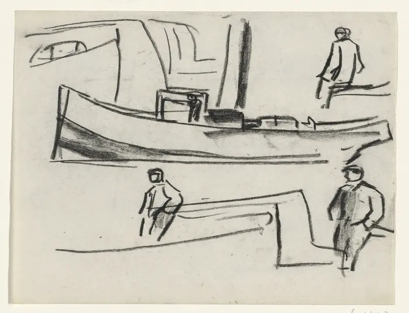 Haven met een schip en drie mannen Wall Art by Leo Gestel - High-Resolution Digital Print