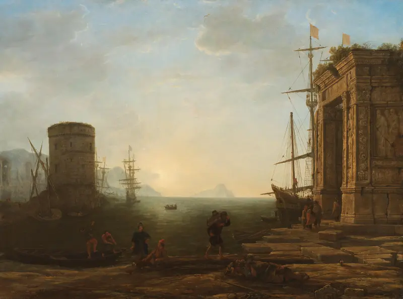 Havengezicht bij zonsopgang Wall Art by Claude Lorrain - High-Resolution Digital Print