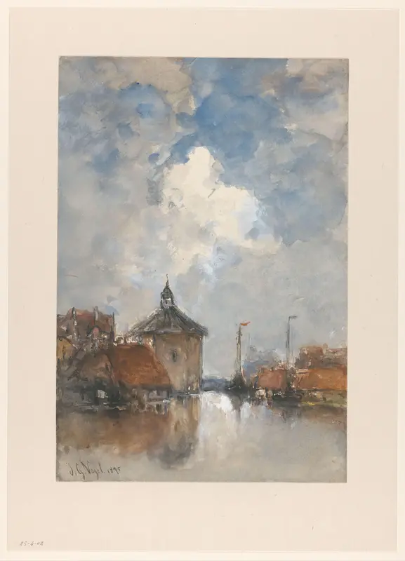 Havengezicht met schepen en een ronde toren Wall Art by Unknown - High-Resolution Digital Print