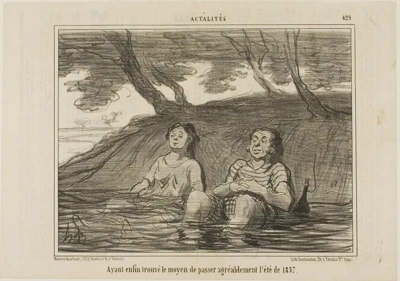 Having finally found the solution to spend the summer of 1857 in a pleasant way, plate 429 from Actualités