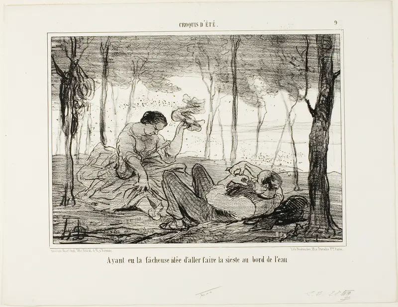 Having had the unfortunate idea to go take a nap at the water's edge, plate 9 from Croquis D'été