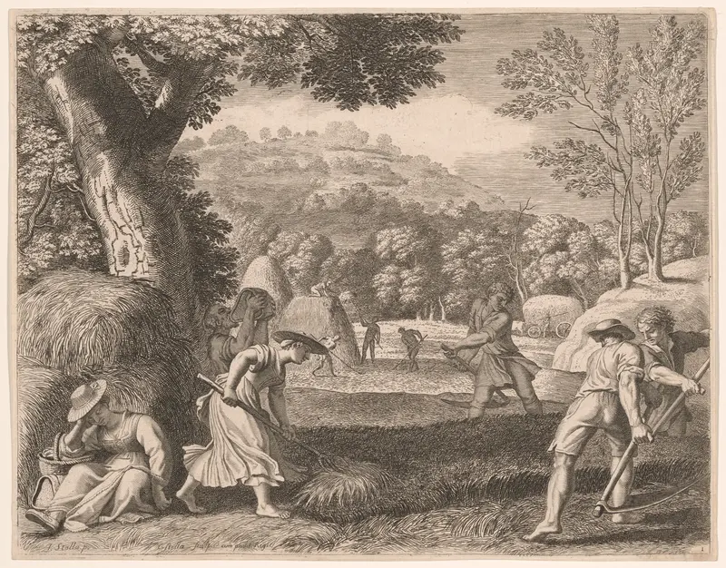 Haymaking, Plate 1 from Pastorales Wall Art by Claudine Bouzonnet-Stella - High-Resolution Digital Print