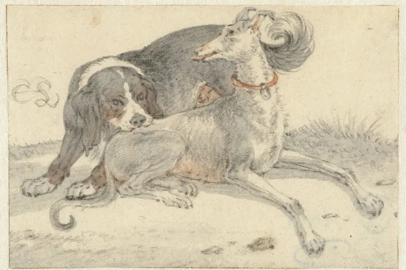 Hazewindhond en een spaniël Wall Art by Cornelis Saftleven - High-Resolution Digital Print