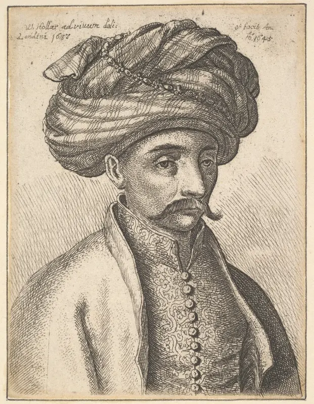 Head and shoulders of a Turkish man, with a moustache and a large turban Wall Art by Wenceslaus Hollar - High-Resolution Digital Print