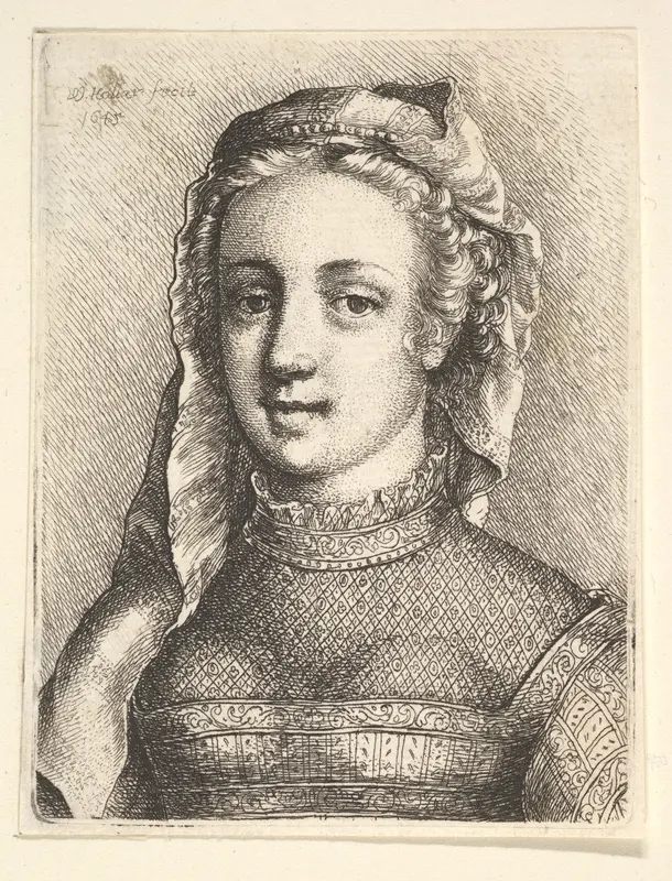 Head and shoulders of a woman with a veil and diaphanous neckware Wall Art by Wenceslaus Hollar - High-Resolution Digital Print