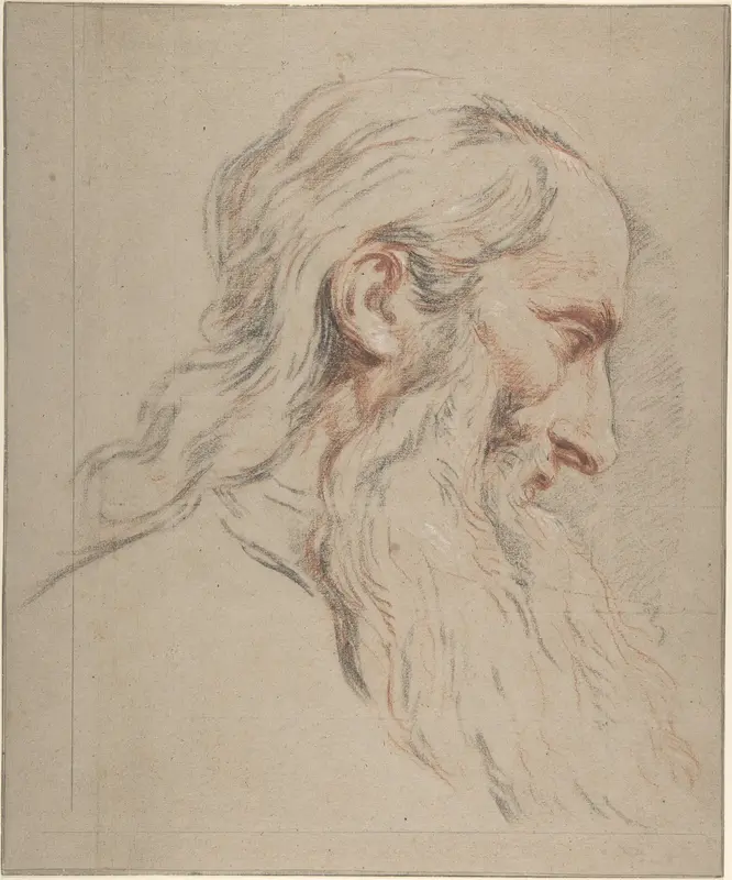 Head of a Bearded Man Wall Art by Jean Restout le jeune - High-Resolution Digital Print