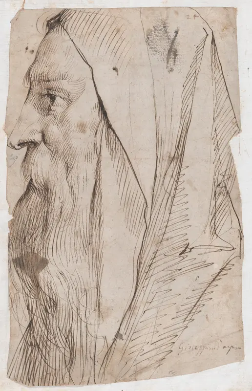 Head of a Bearded Man Wearing a Hood in Profile Facing Left Wall Art by Cavaliere d'Arpino (Giuseppe Cesari) - High-Resolution Digital Print