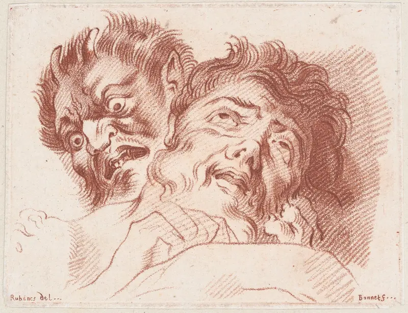 Head of a man and a satyr Wall Art by Louis Marin Bonnet - High-Resolution Digital Print