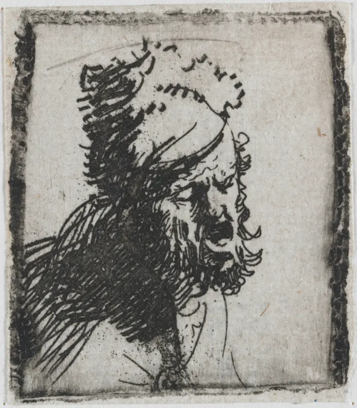 Head of a Man in a Fur Cap, Crying Out Wall Art by Rembrandt van Rijn - High-Resolution Digital Print