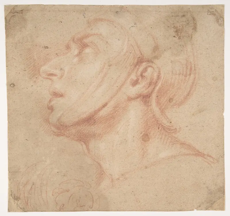 Head of a Man Wearing a Helmet, Looking to Upper Left (recto); Two Sketches, Arms and Hands (verso) Wall Art by Francesco di Maria - High-Resolution Digital Print