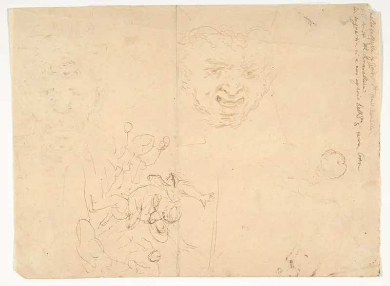 Head of a Satyr and Other Figure Studies Wall Art by Stefano della Bella - High-Resolution Digital Print