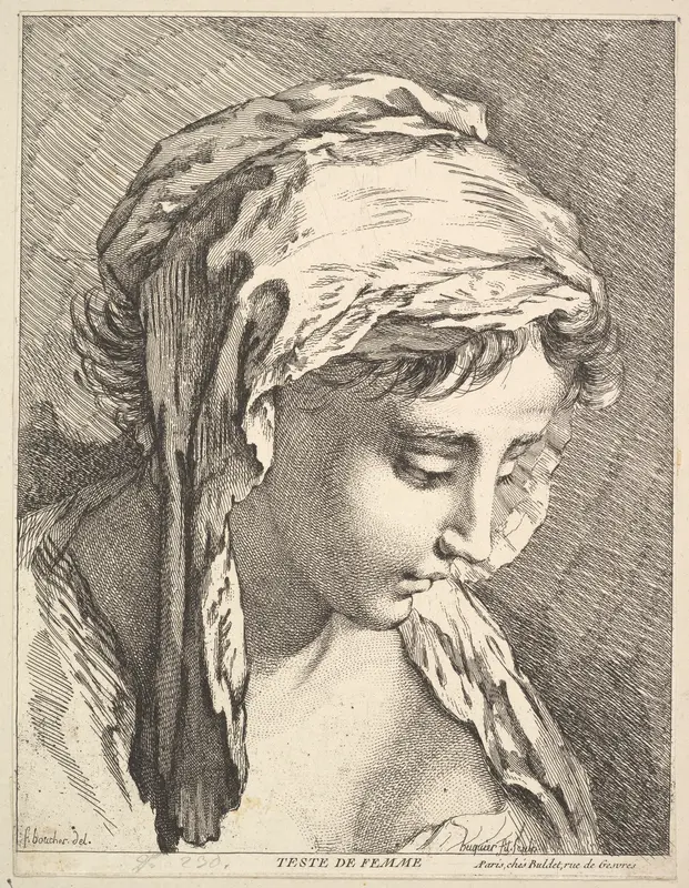 Head of a Woman Wall Art by Jacques Gabriel Huquier - High-Resolution Digital Print