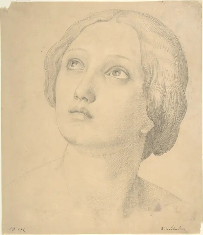 Head of a Woman Looking Up Wall Art by Wilhelm Schadow - High-Resolution Digital Print