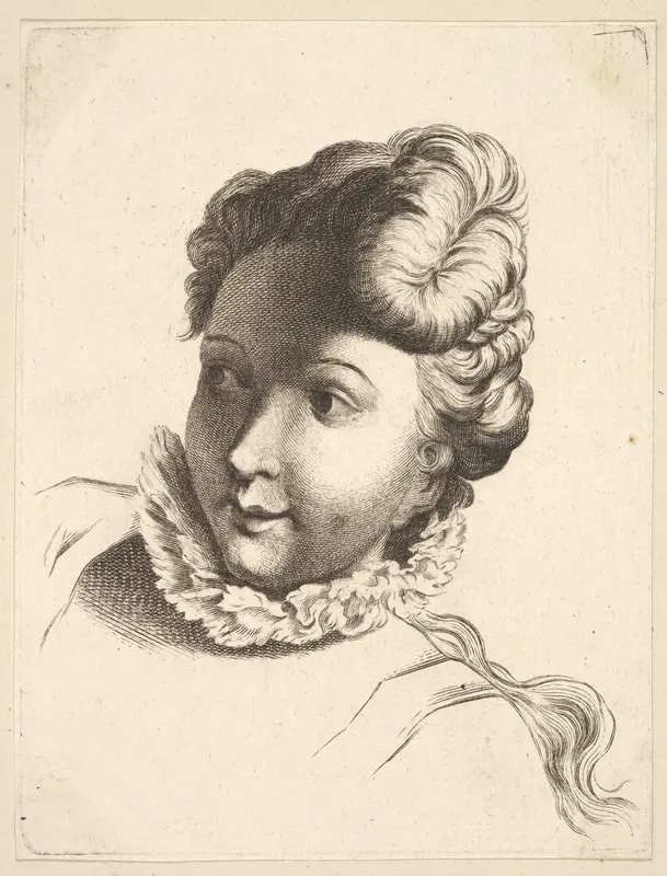 Head of a Woman Wearing a Ruff, from "Livre de Têtes Gravées d'apres F. Boucher et Autres" (Book of Heads Engraved after F. Boucher and Others) Wall Art by Anonymous, French, 18th century - High-Resolution Digital Print