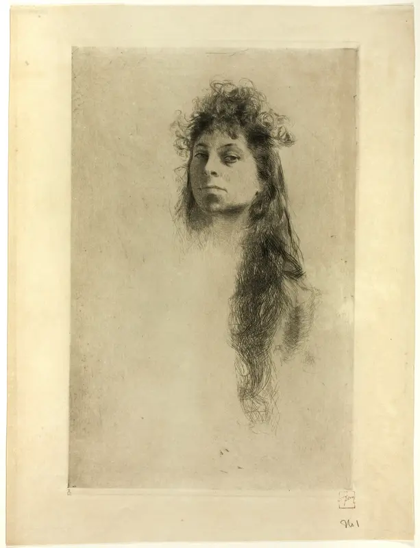 Head of a Woman with Long Hair Wall Art by Robert Frederick Blum - High-Resolution Digital Print