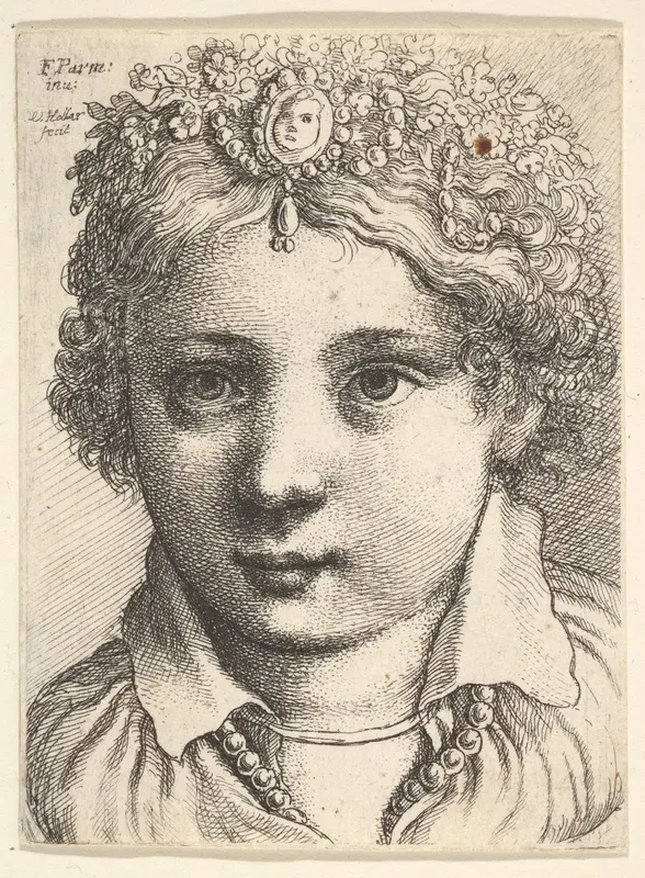 Head of a young girl wearing a jeweled headdress Wall Art by Wenceslaus Hollar - High-Resolution Digital Print