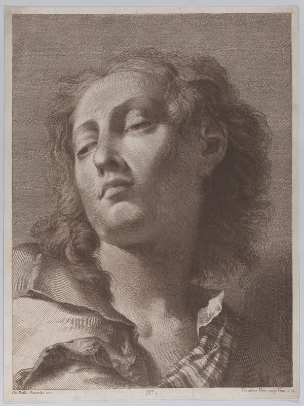 Head of a young man looking upwards; after Giovanni Battista Piazzetta Wall Art by Teodoro Viero - High-Resolution Digital Print