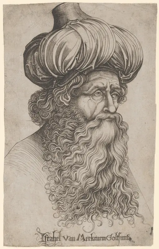 Head of an Elderly Man with a Long Beard and Turban Wall Art by Israhel van Meckenem - High-Resolution Digital Print